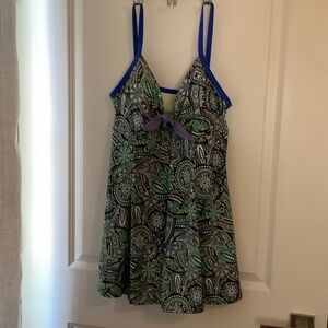 Elegant Green and Blue Patterned One-Piece Swimsuit